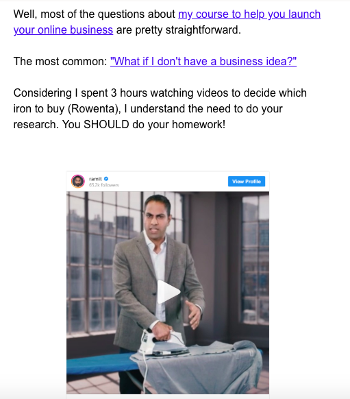 Screenshot of Ramit Sethi email (Zero to Launch)