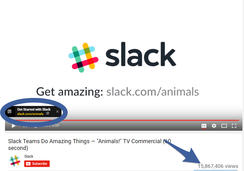 Screenshot showing the views for a video posted by Slack