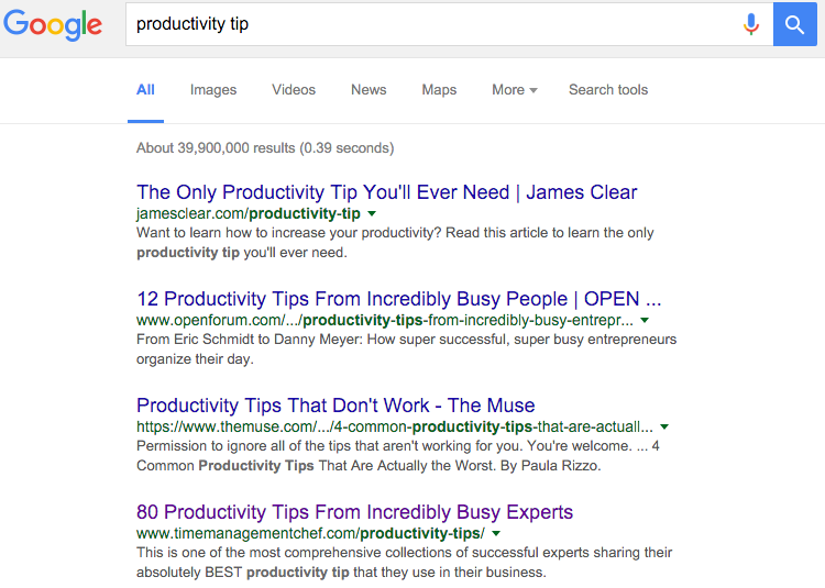 productivity tip google ranking