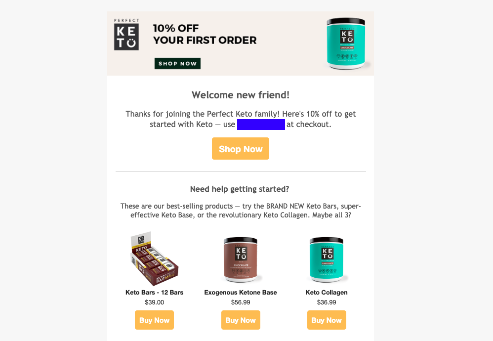 Sreenshot of email about an exclusive discount to encourage new subscribers to make a purchase