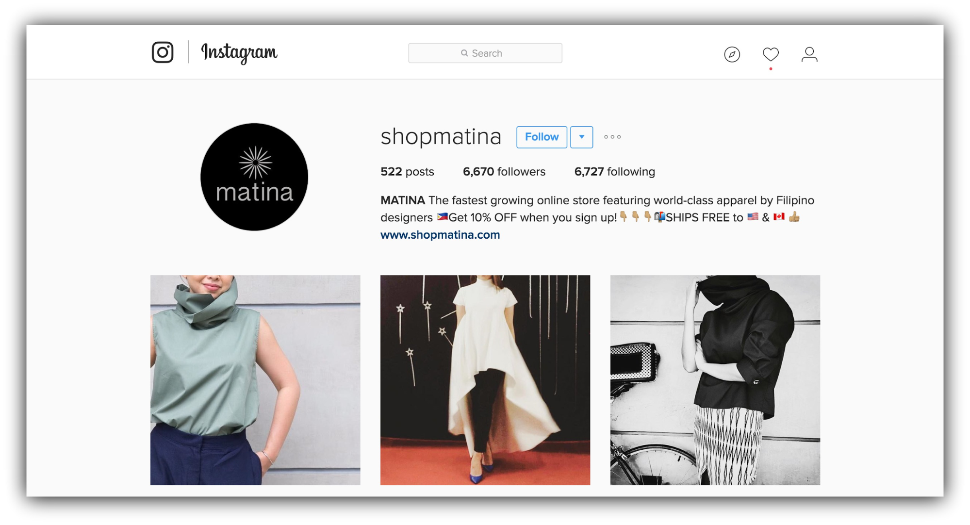 shopmatina instagram