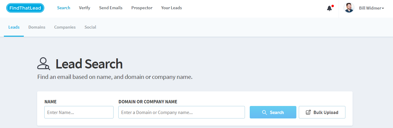 Screenshot of FindThatLead lead generation tool website