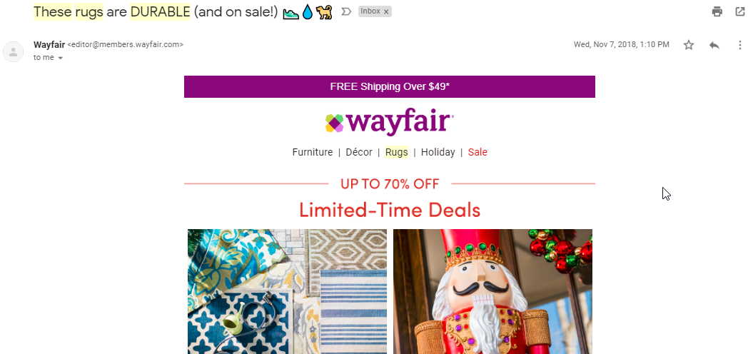 Screenshot showing an ecommerce sale email