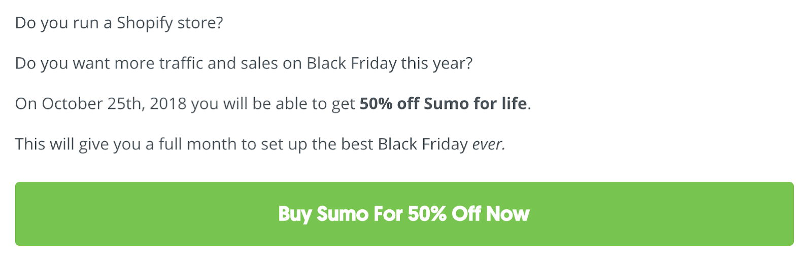 Screenshot of limited 24-hour sale for selling on Black Friday from Sumo