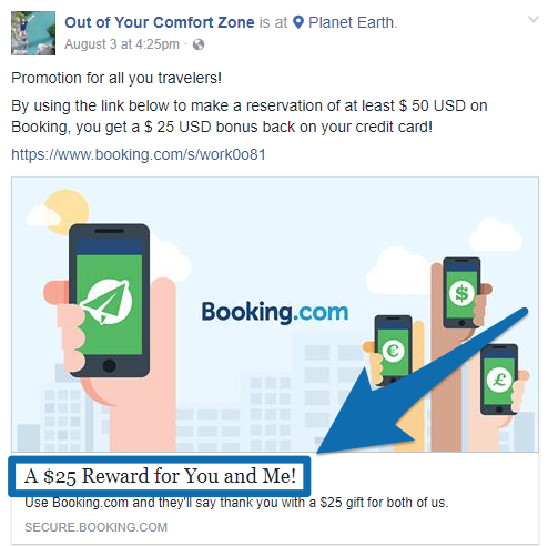 Screenshot showing a Facebook ad by booking.com
