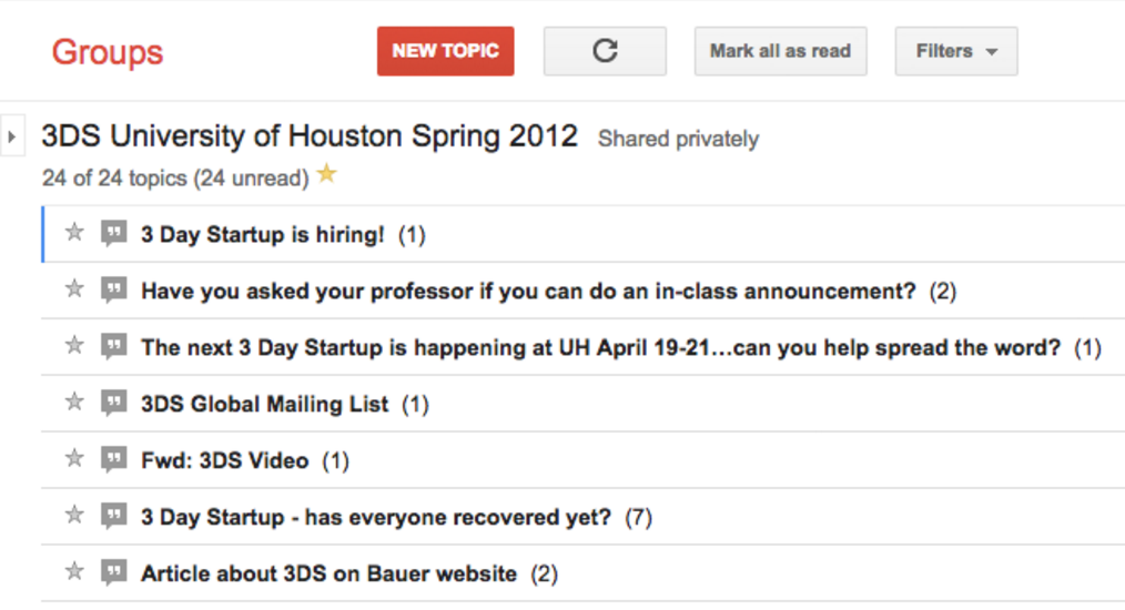 Screenshot showing a University of Houston Google Group