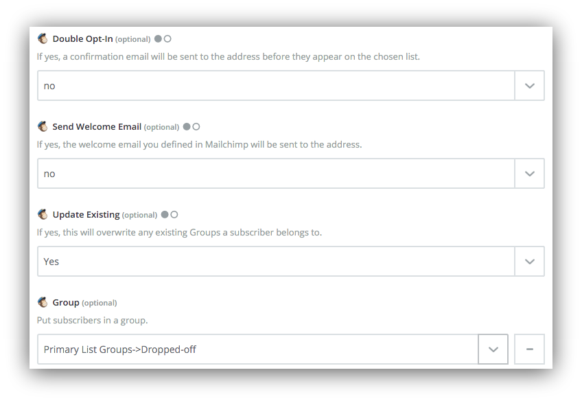 Screenshot showing options for signups on the mailchimp dashboard