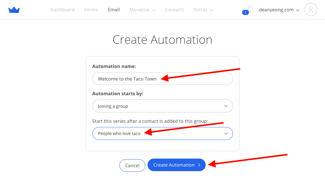Screenshot of steps to create automation in Sumo