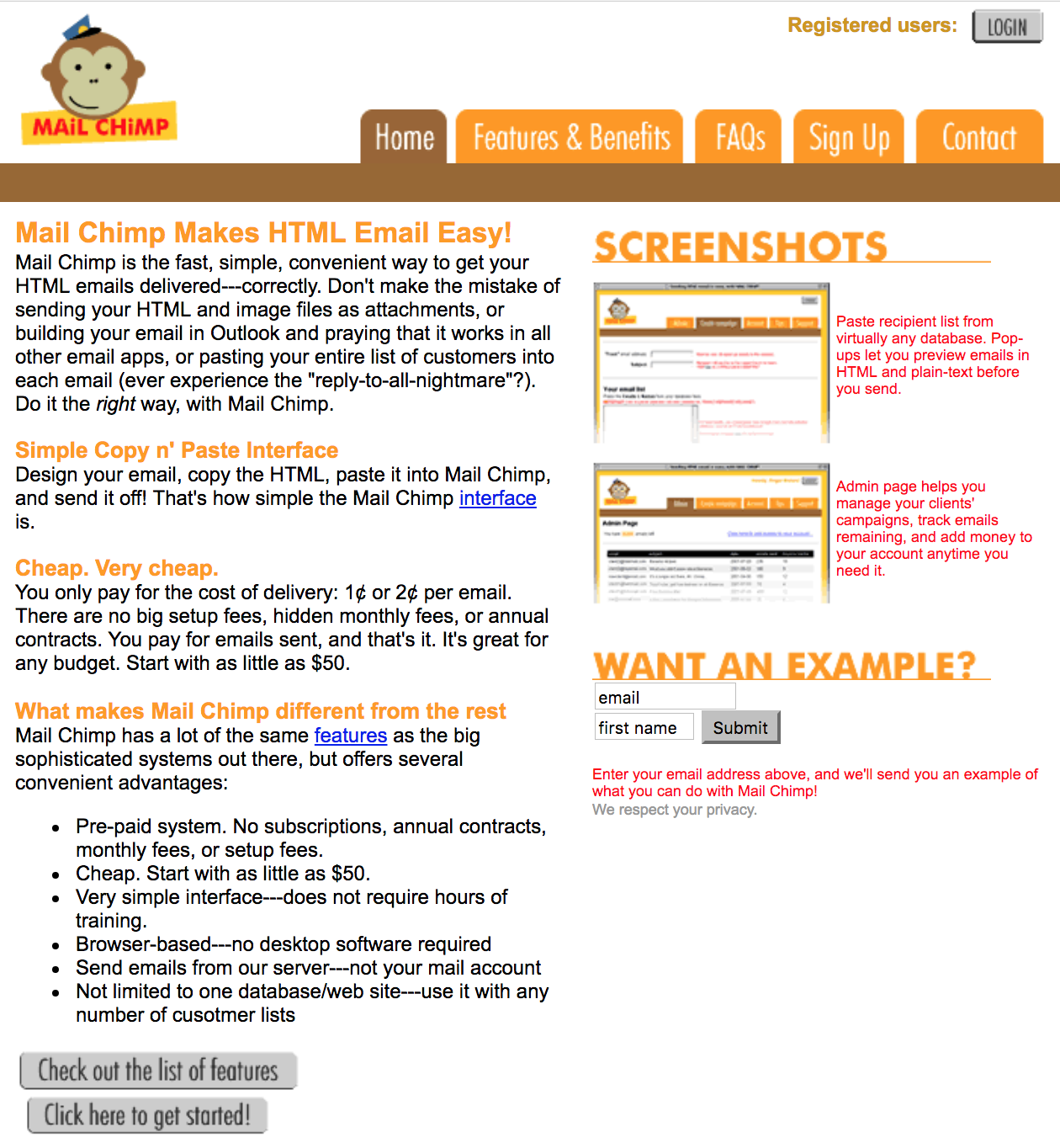 Screenshot showing how mailchimp used to be