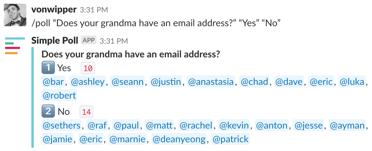 Screenshot showing a poll on Slack