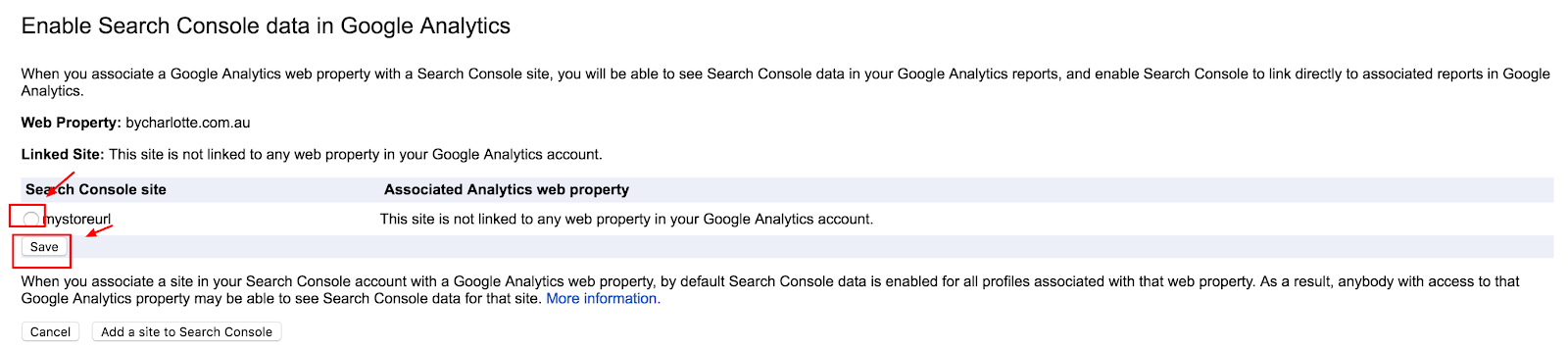 Screenshot showing a settings page on the Google Analytics dashboard