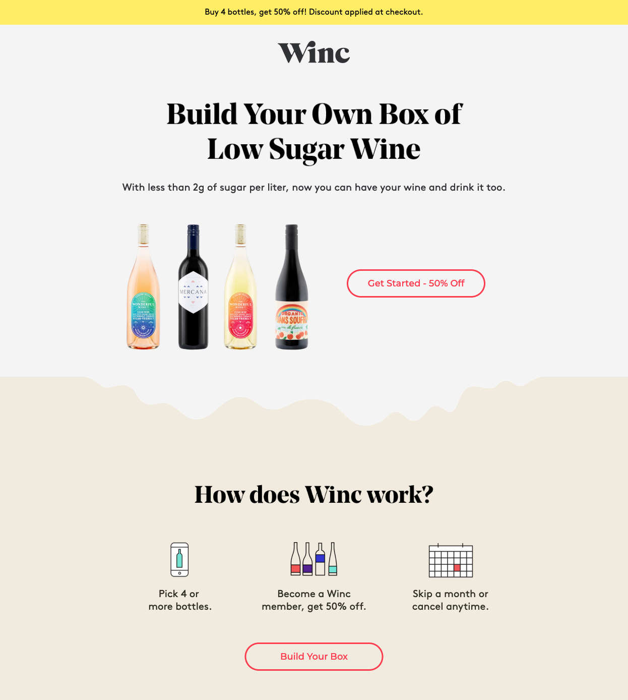 Winc landing page