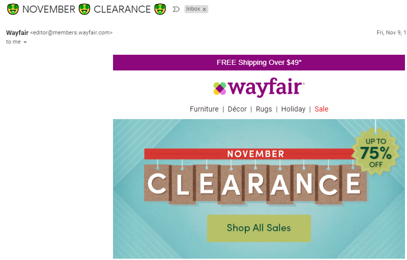 Screenshot showing an ecommerce sale email