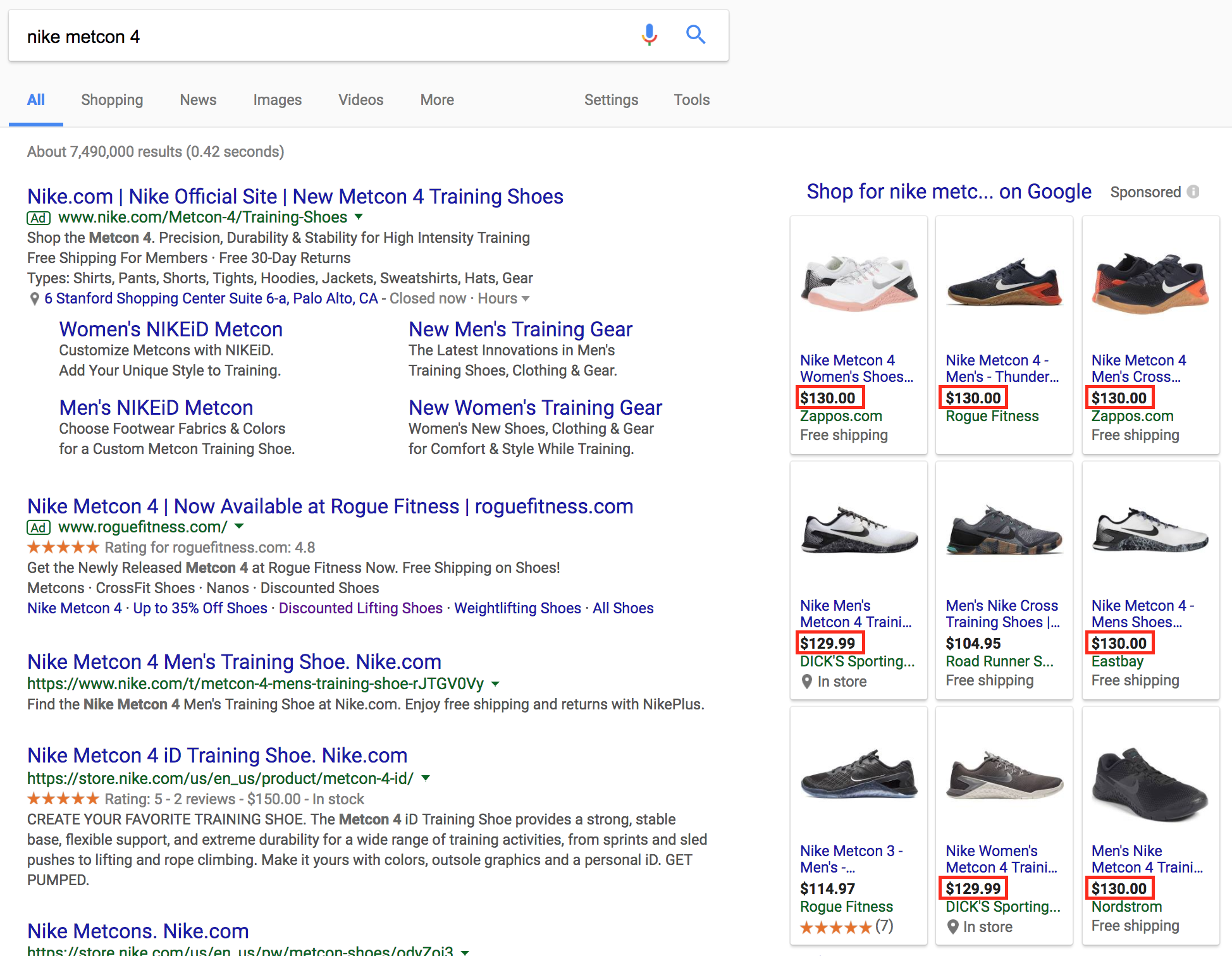 Screenshot showing google search results