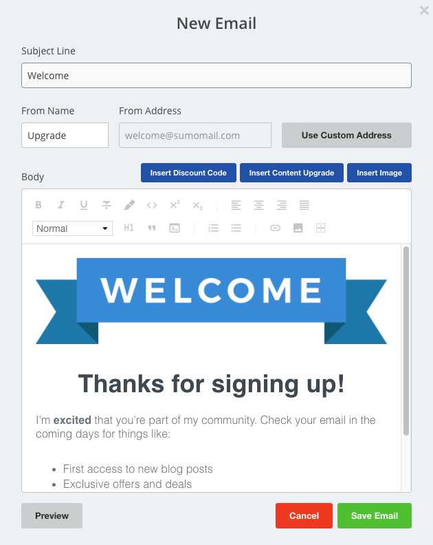 Screenshot showing Sumo dashboard new email page