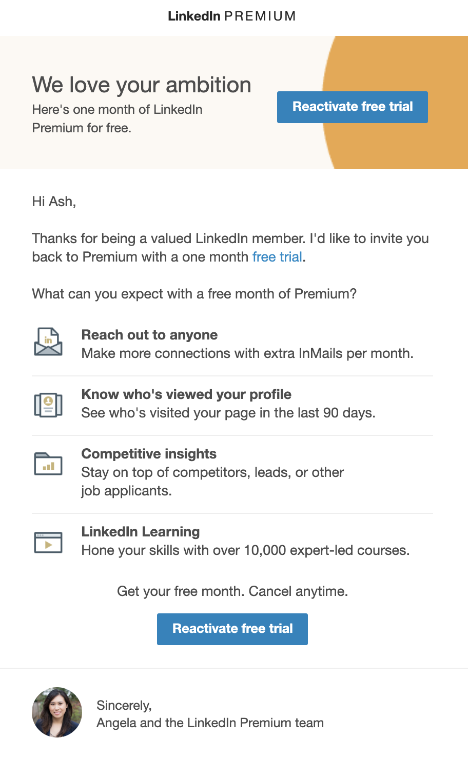 Screenshot of email from LinkedIn