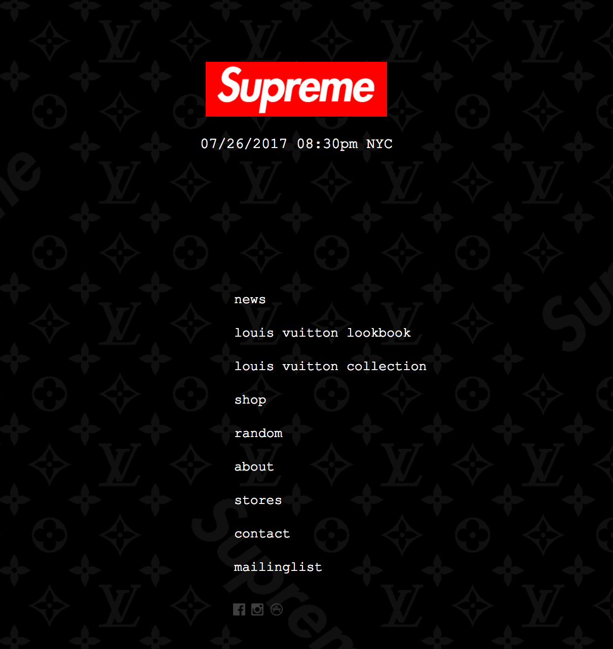 Screenshot of the Supreme website
