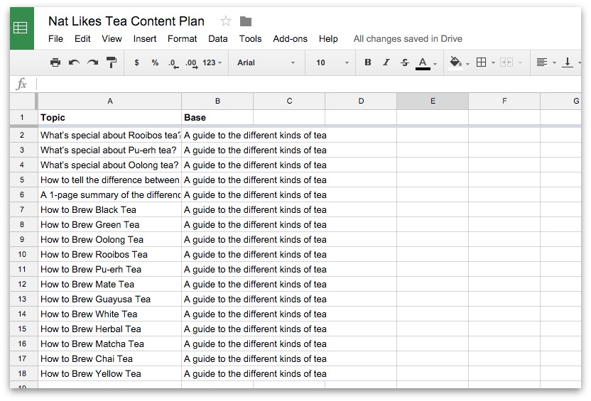 Screenshot of a spreadsheet, showing how you can grow your blog traffic