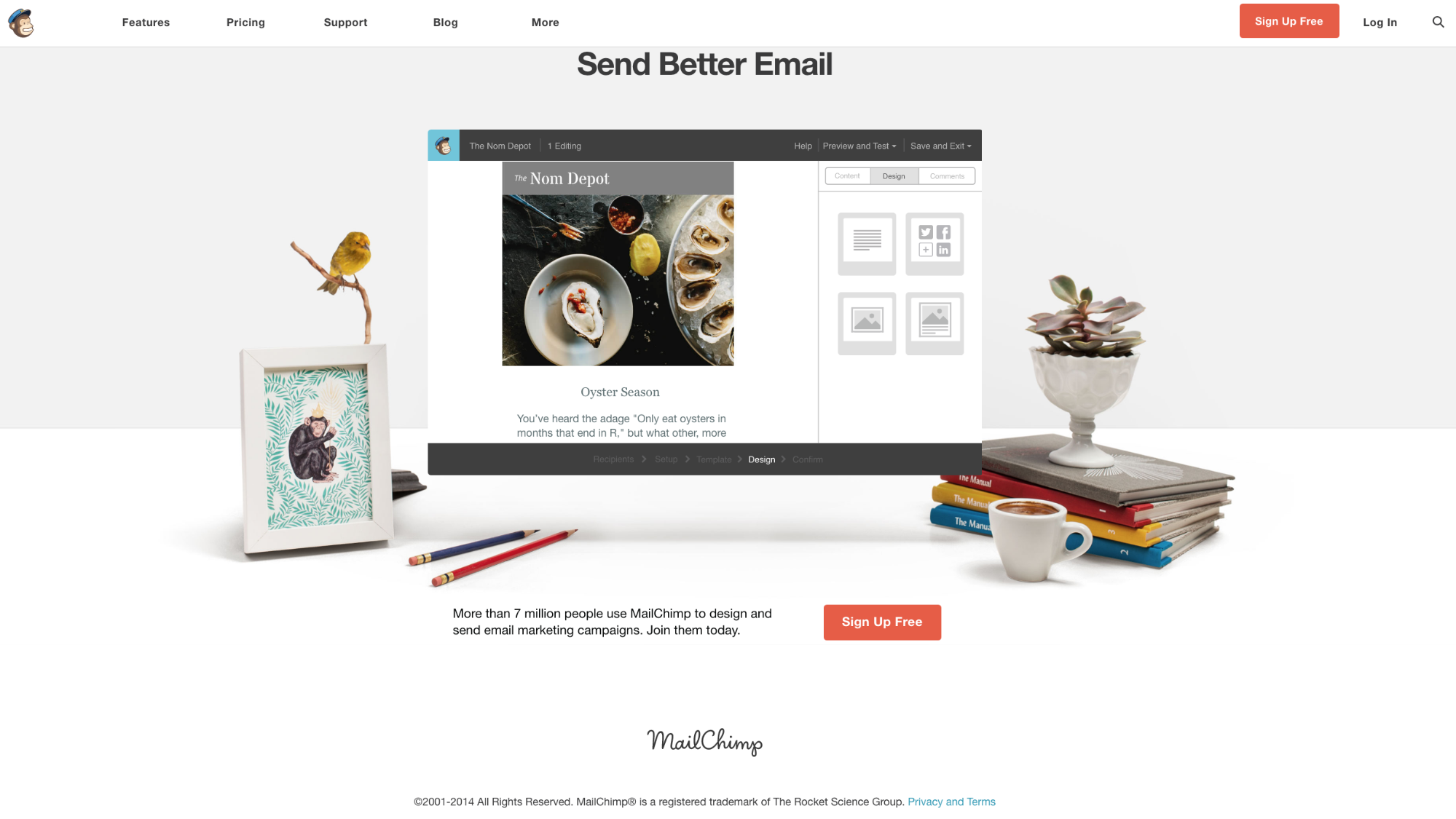 Screenshot showing copy on the mailchimp site