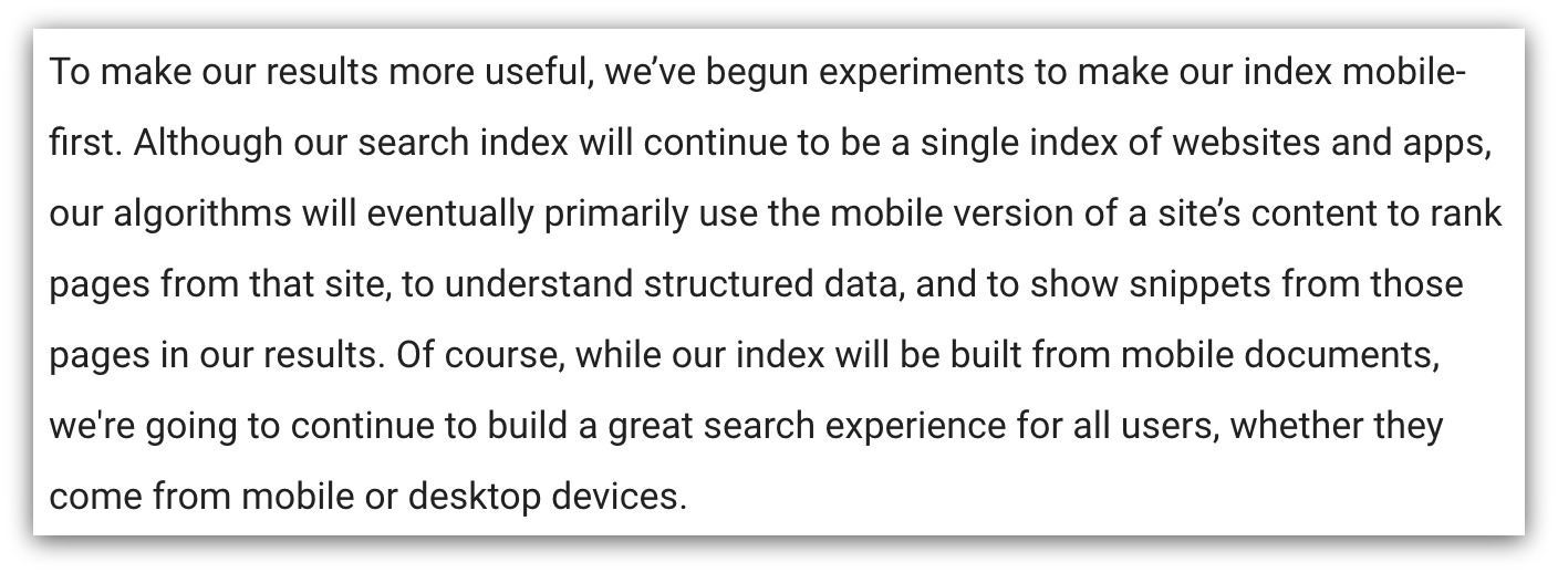 Google Explanation Mobile Index First