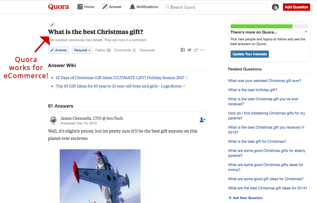Screenshot showing a page on quora