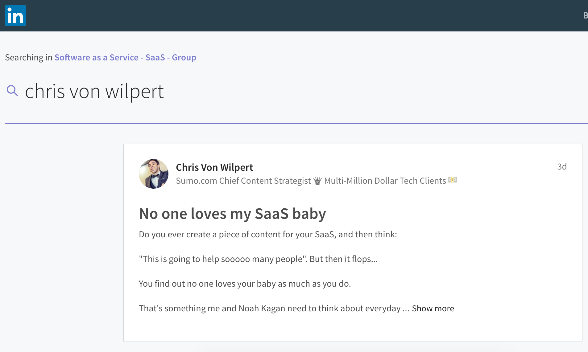 Screenshot of a search for Chris Von Wilpert on LinkedIn