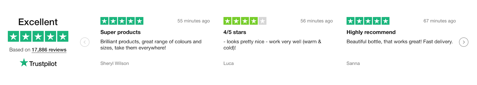 Screenshot showing Trustpilot ratings