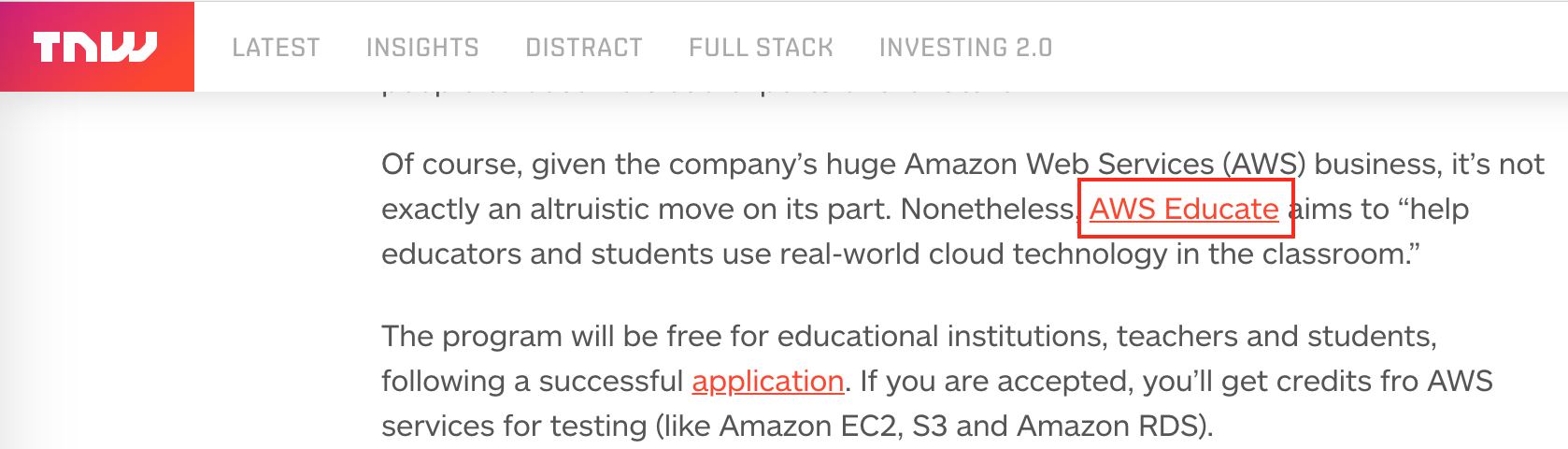 Screenshot showing a post about AWS Educate