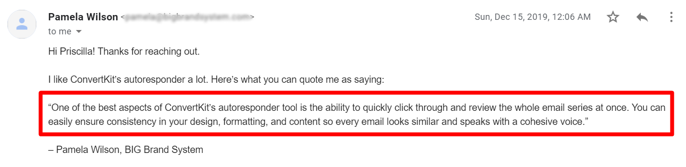 Email Autoresponder Tools: ConvertKit Testimonial