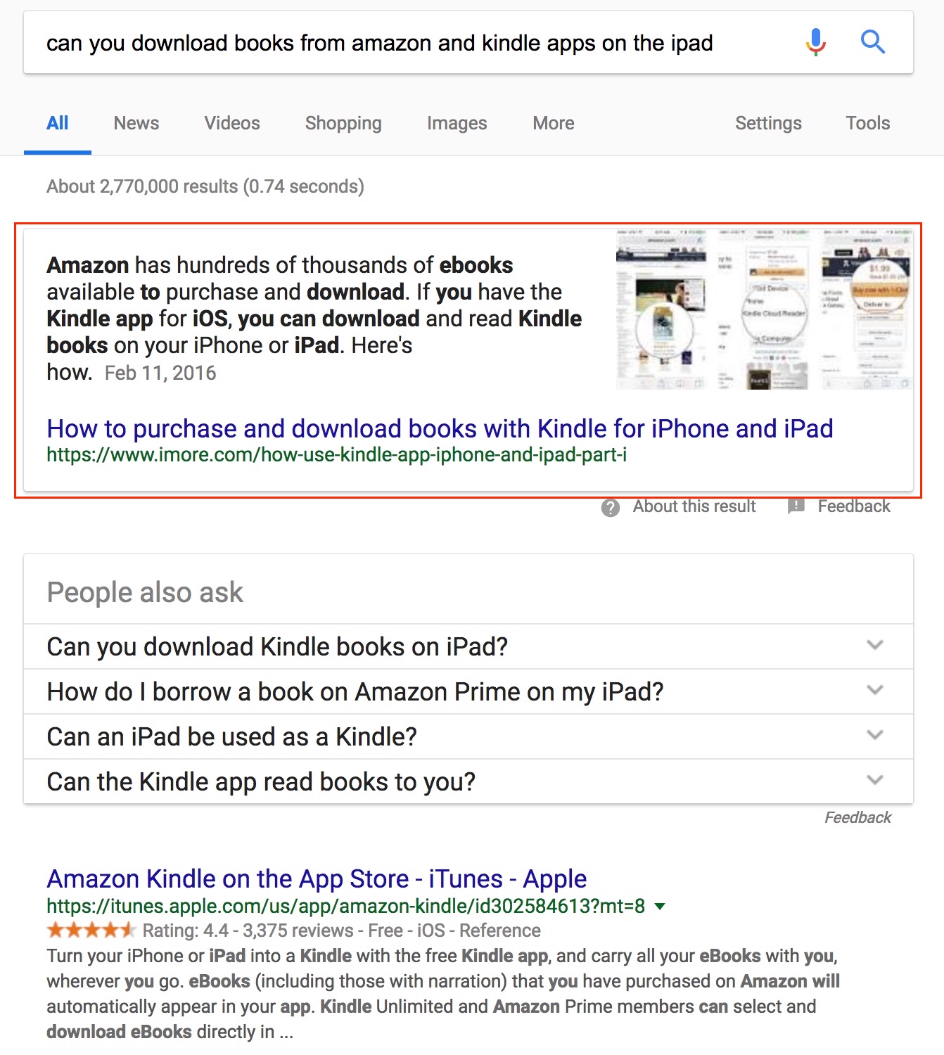 Screenshot showing google search results
