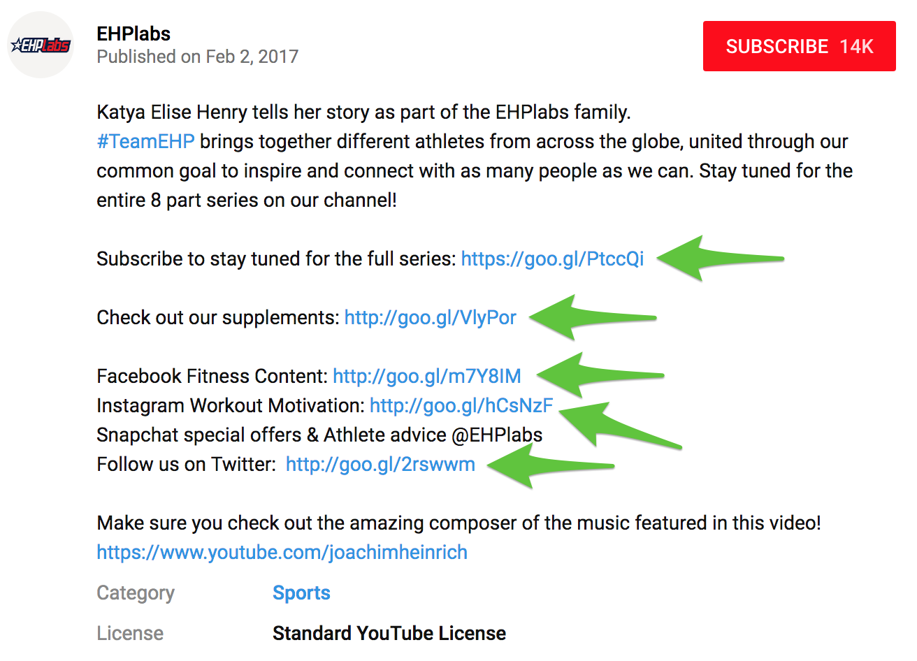 Screenshot showing a youtube video description