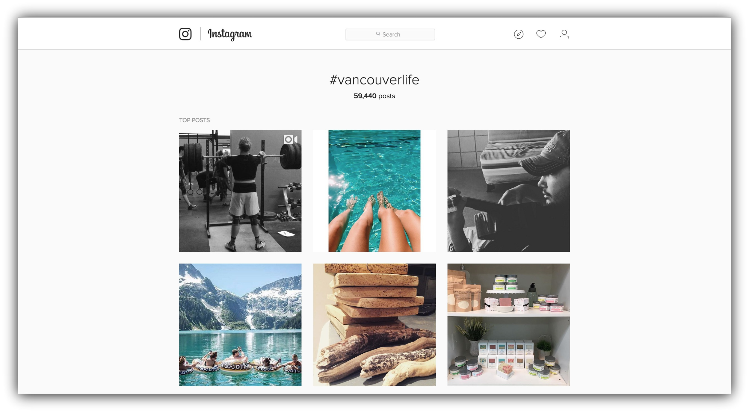 Screenshot of the #vancouverlife tag page on Instagram