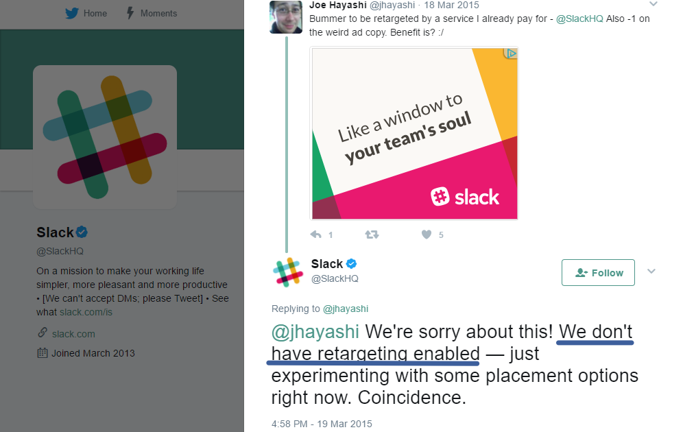 Screenshot of a Twitter post by Slack about how Slack doesn