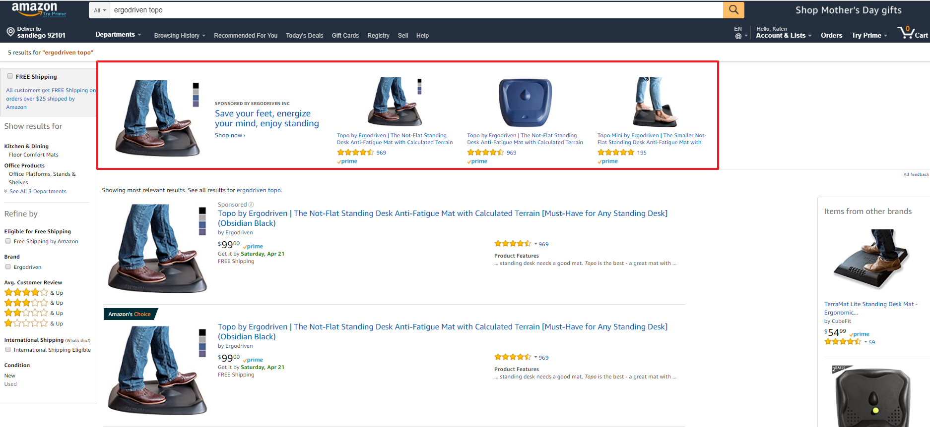 Screenshot showing search results on amazon