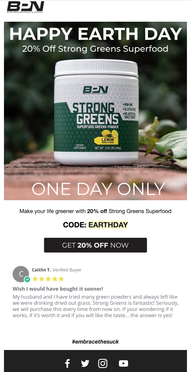 Screenshot of flash sale product email by Bare Performance Nutrition