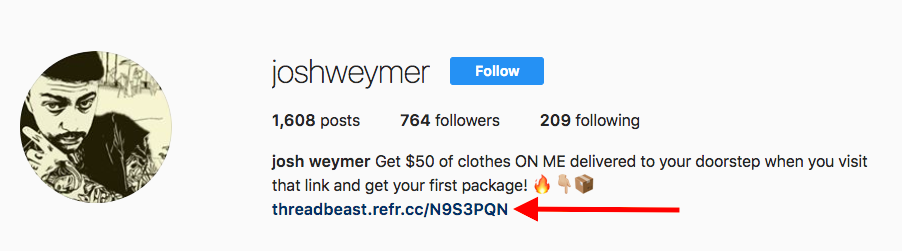 Screenshot showing an instagram profile