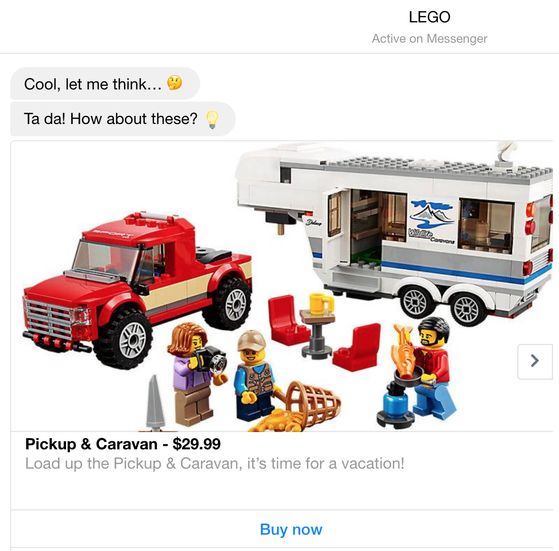 Screenshot showing a messenger conversation with lego