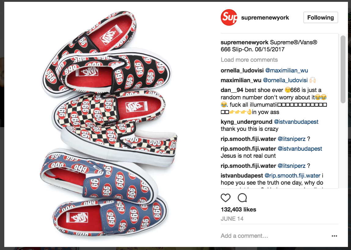Screenshot of a post by Supreme, from Instagram
