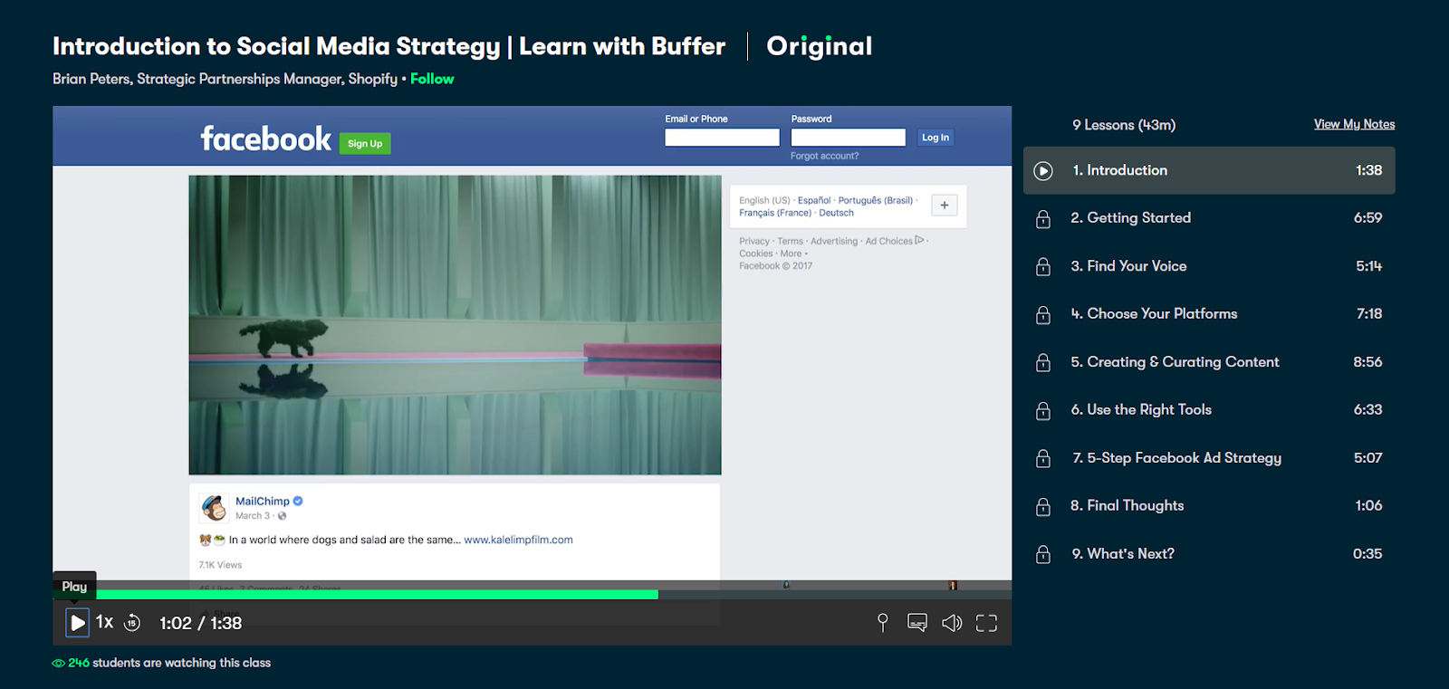 Screenshot of Learn with Buffer - Introduction to Social Media Strategy