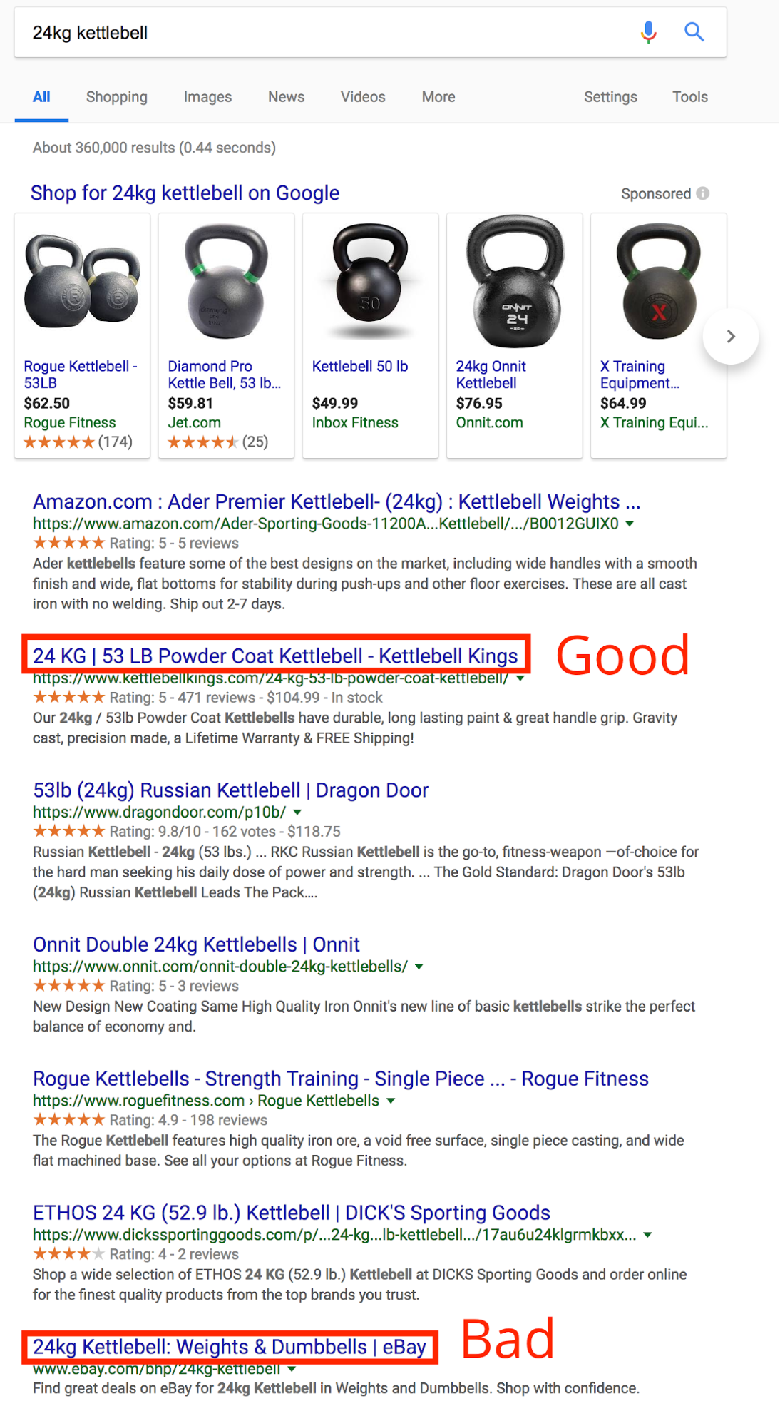 Screenshot showing google search results