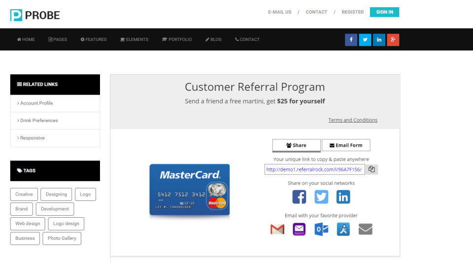 Screenshot of a referral page