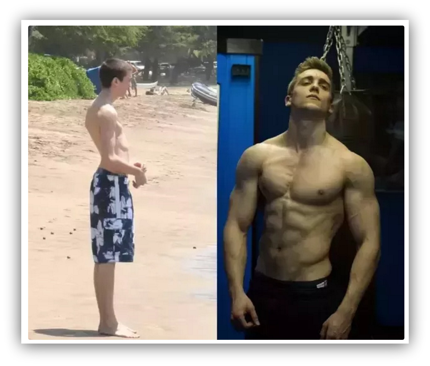A before-after progress photo showing a man