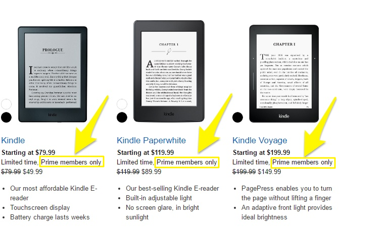 Screenshot showing different models of kindle