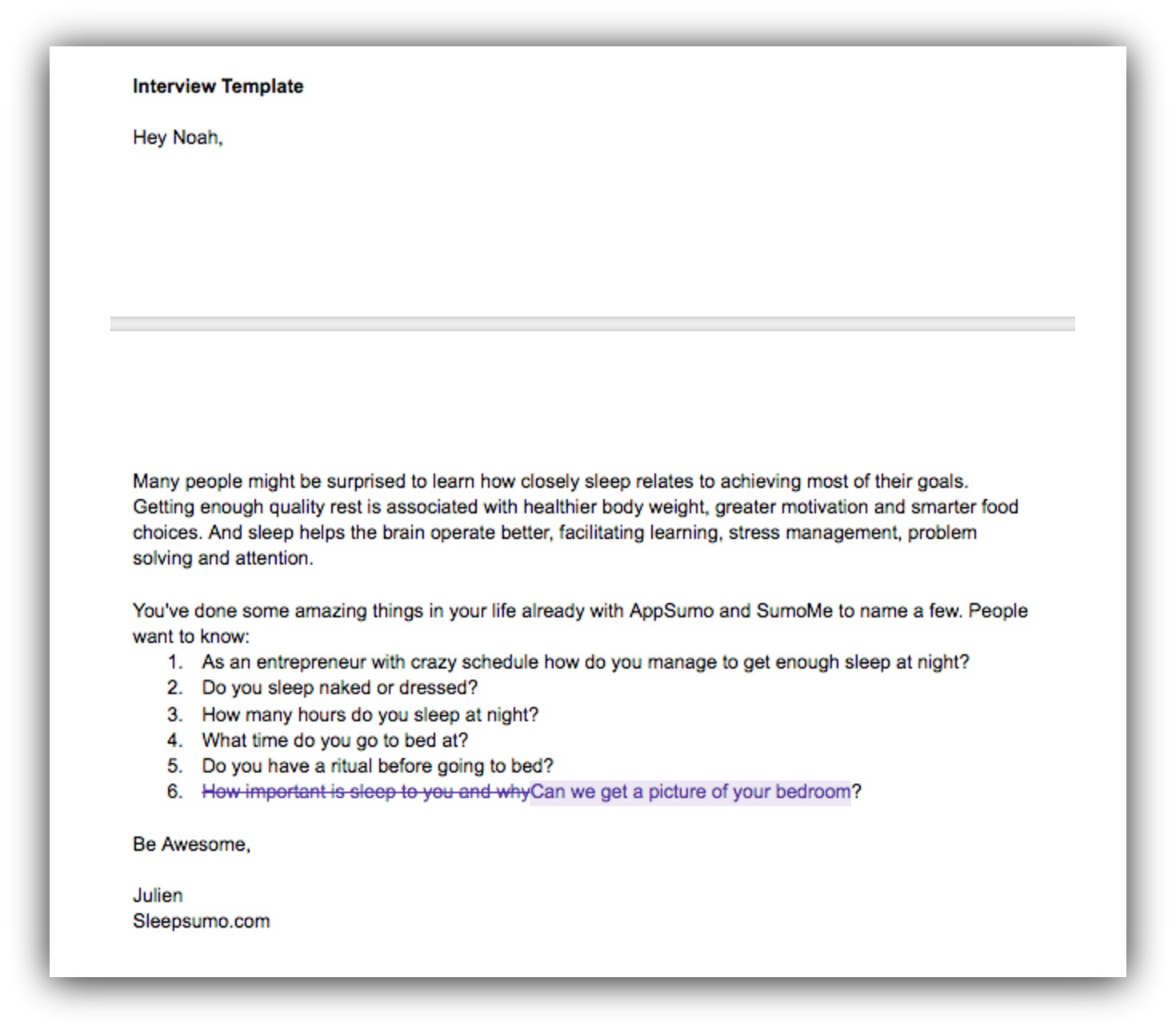 Screenshot showing an email