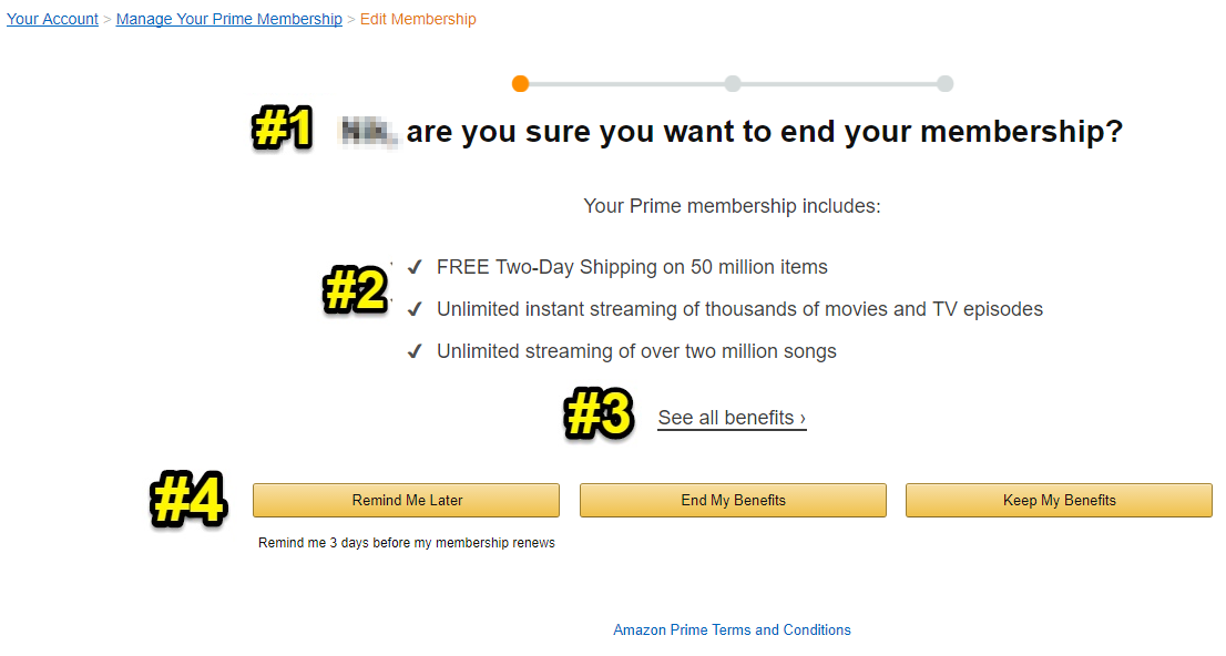 Screenshot showing the cancel membership section on amazon