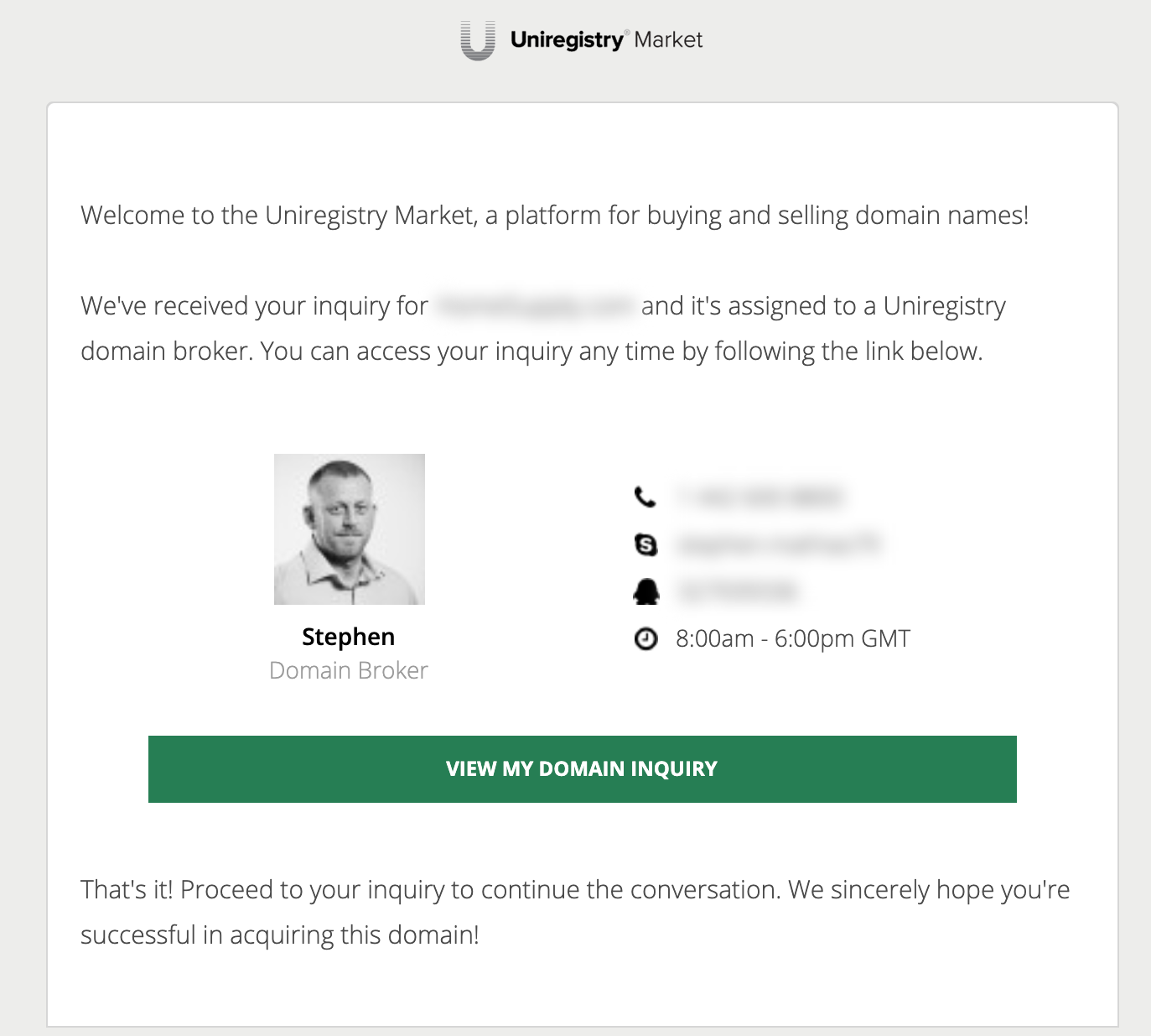 Screenshot of Uniregistry email