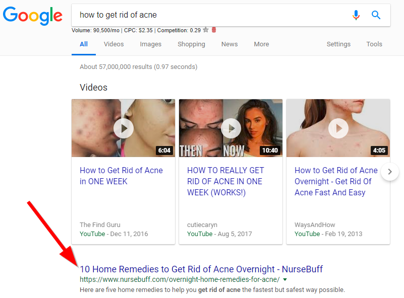 Screenshot showing a google search