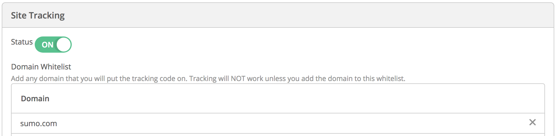 Screenshot showing site tracking settings
