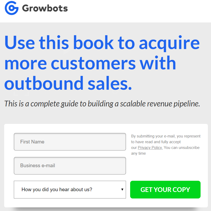 Copywriting Examples - Growbots landing/email sub page