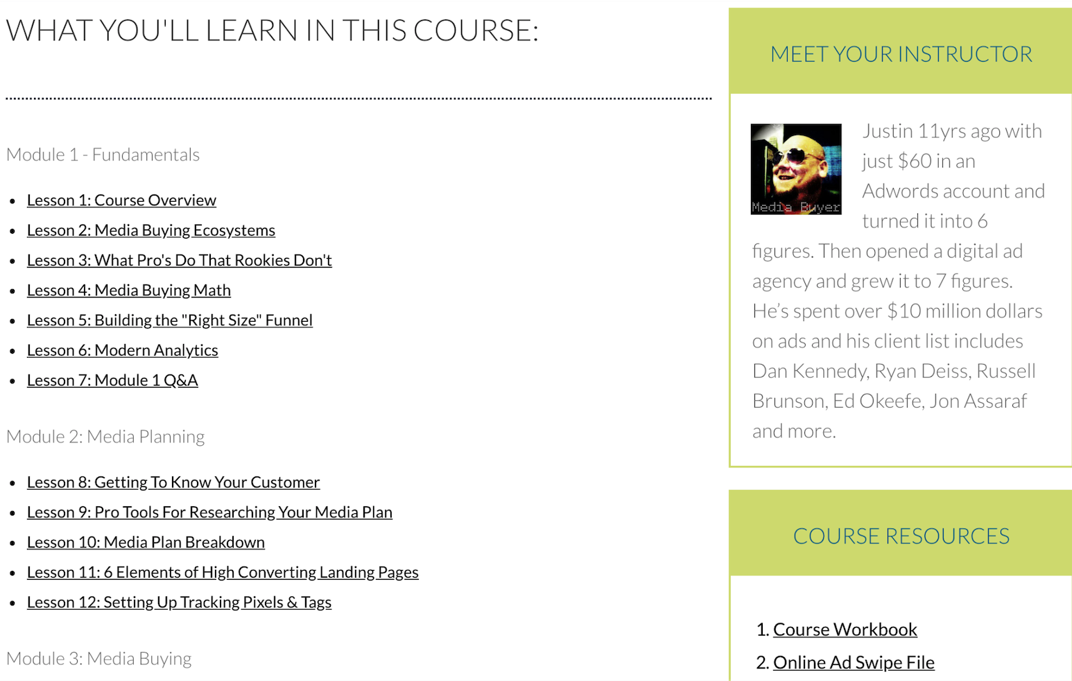 Screenshot showing what a course consists of